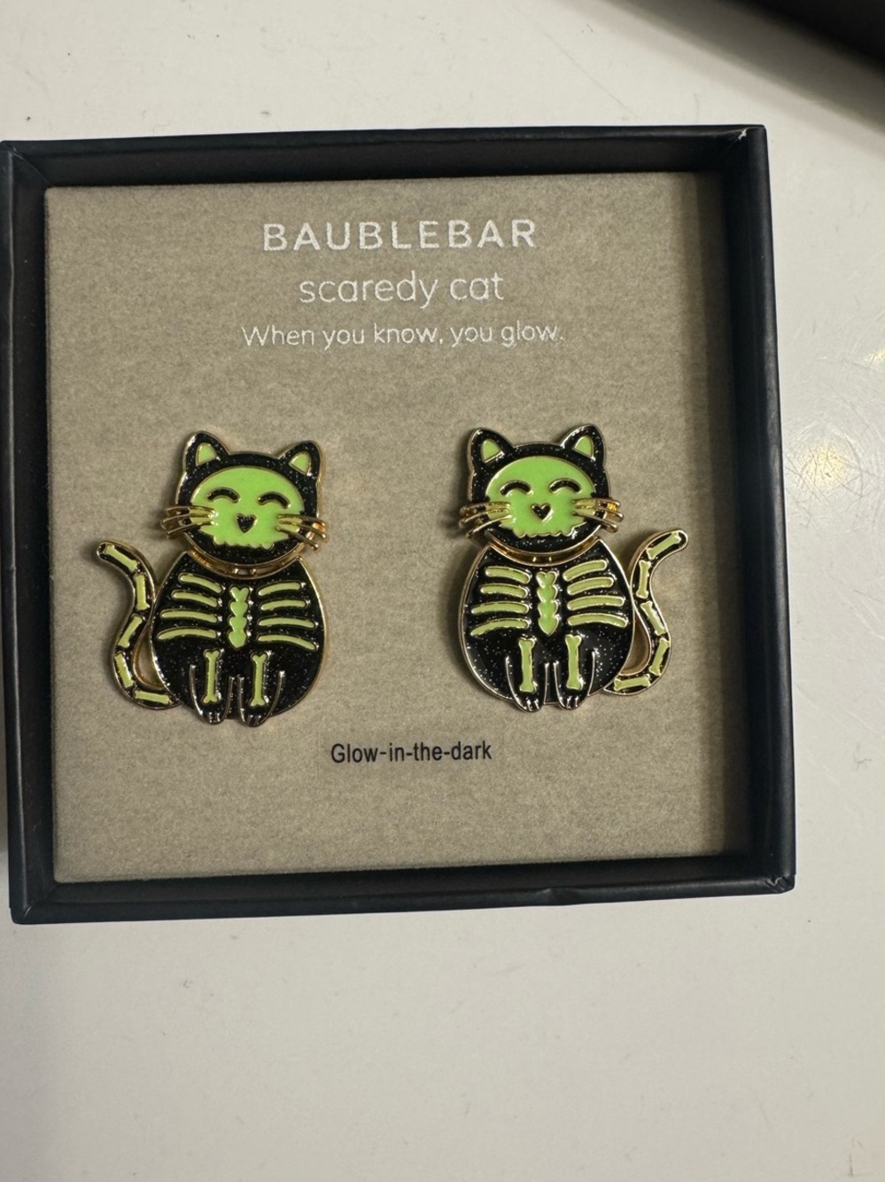 BaubleBar Glow-in-the-Dark Scaredy Cat Earrings
